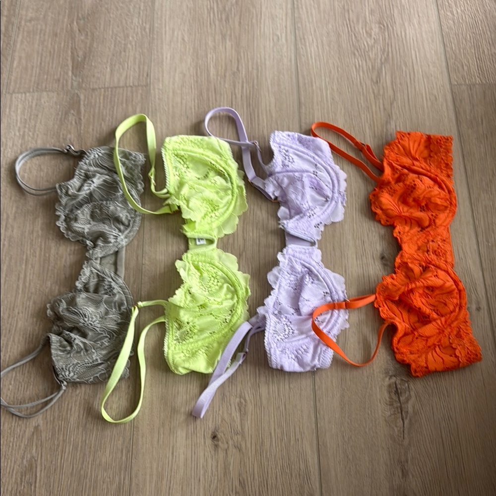 aerie Lace Bralette Set in Olive, Neon Yellow, Lilac & Bright Orange